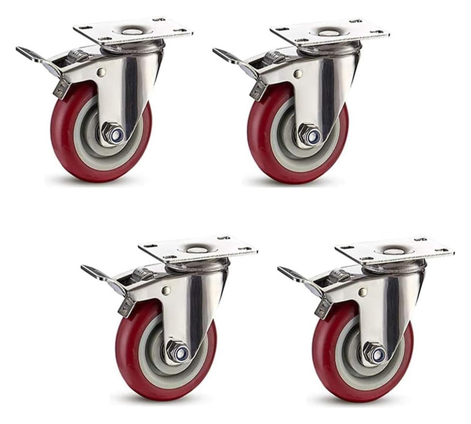 GYRAZXS 4 Heavy Duty 300kg Swivel Casters with Brake Polyurethane Wheels for Workbench Carts Sofa & Shoe Baskets Smooth Rolling & Sturdy Design