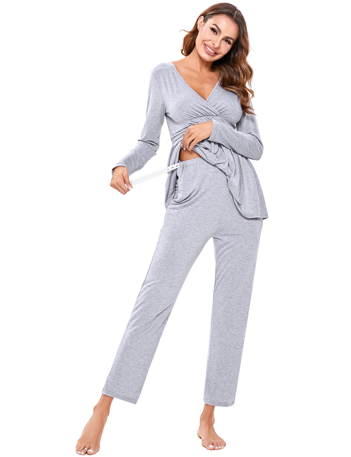 Litherday Pijama Lactancia Mujer Invierno Algodón Conjunto Premamá y Postparto Manga Larga Cómodo para Embarazo Hospital S-XL