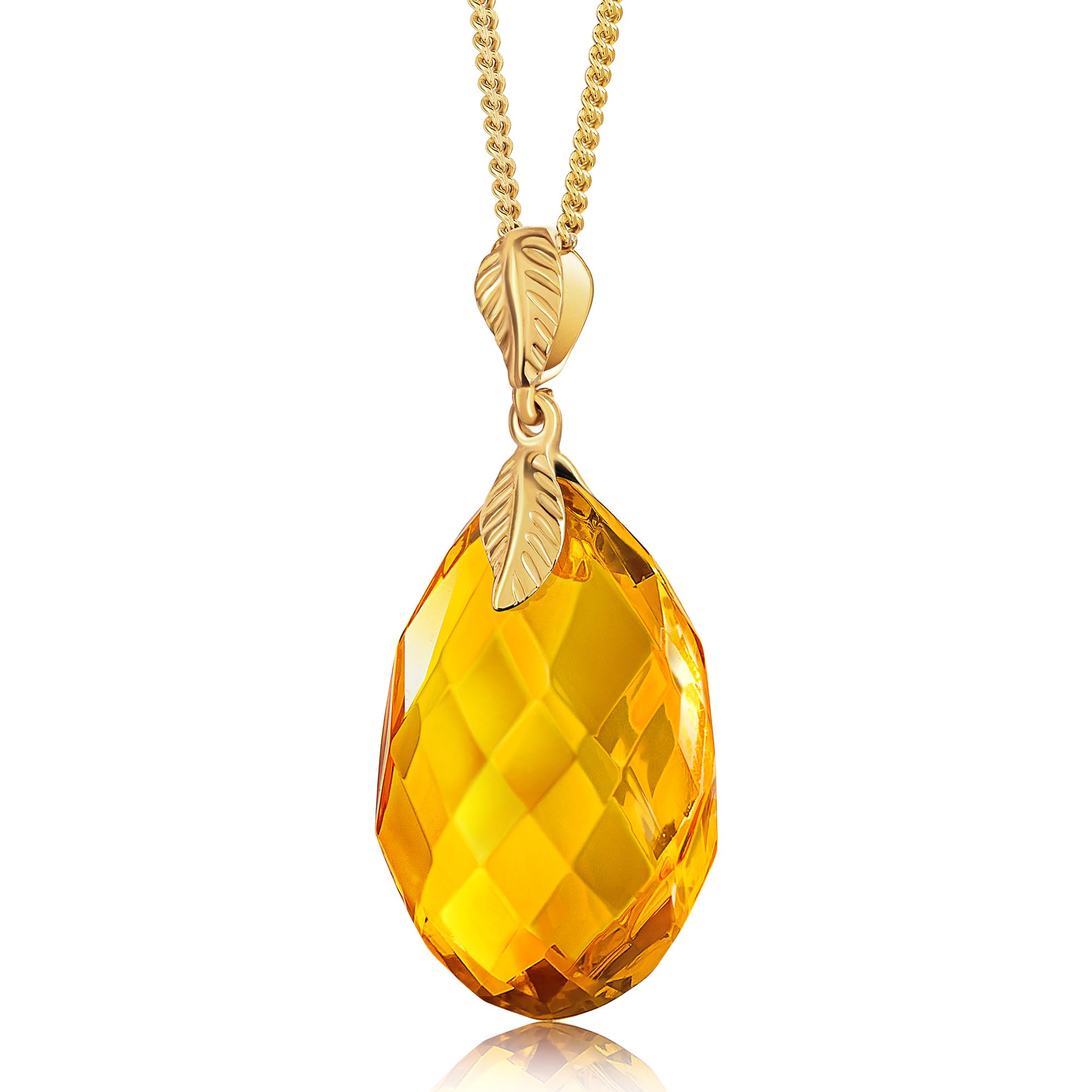 Colgante de ámbar báltico para mujer con forma de gota de ámbar con copos de plata de ley chapada en oro AG925, ámbar coñac, joyería para mujer