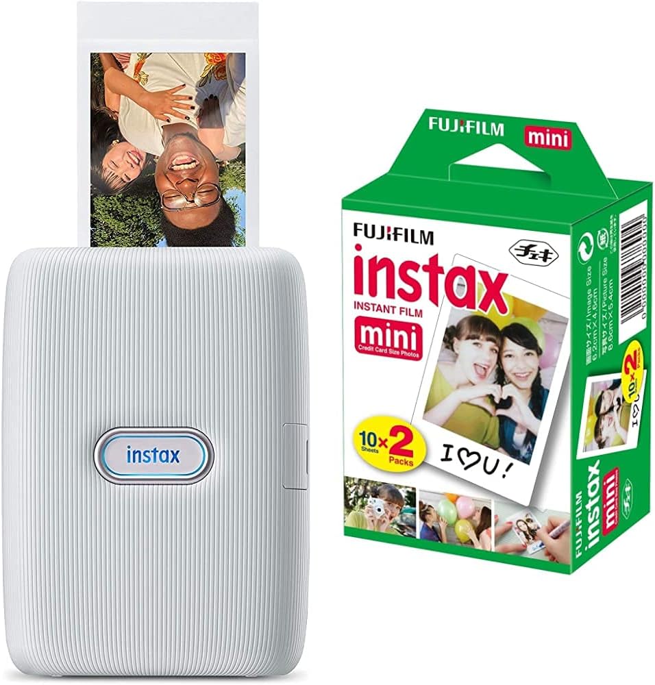 instax 16640682 Link smartphone printer, Ash White & FujiFilm Instax Mini Film (40 Shots) Multi Pack
