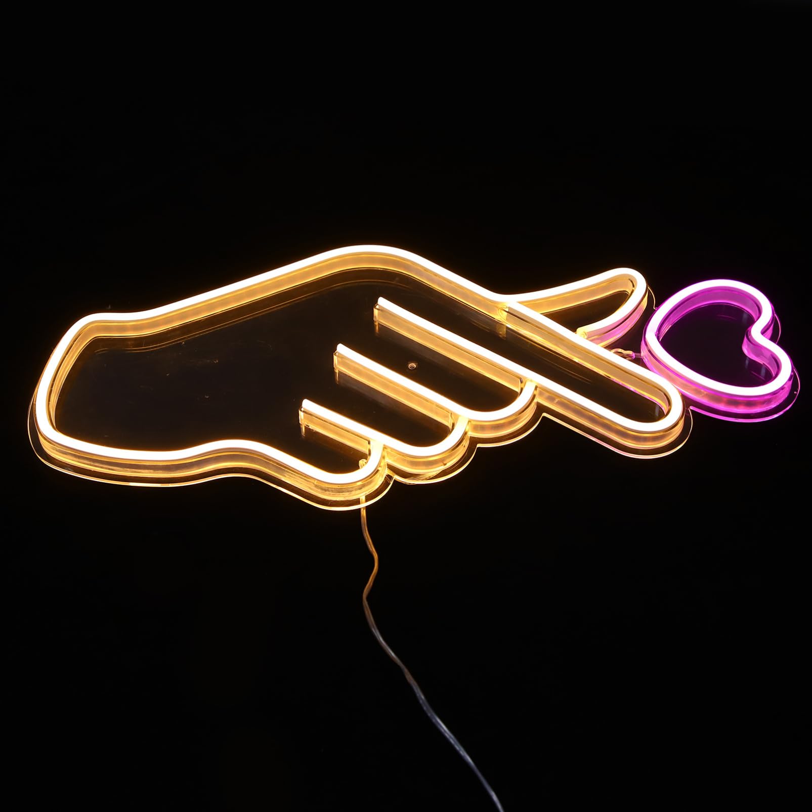 Artibetter Letrero de Neón LED en Forma de Mano Corazón Usb, Luz Decorativa para Dormitorio y Fiesta, bajo Consumo Energético, Colgante para Pared o Mesa, Decoración Ambiental, 1 Unidad, Uso