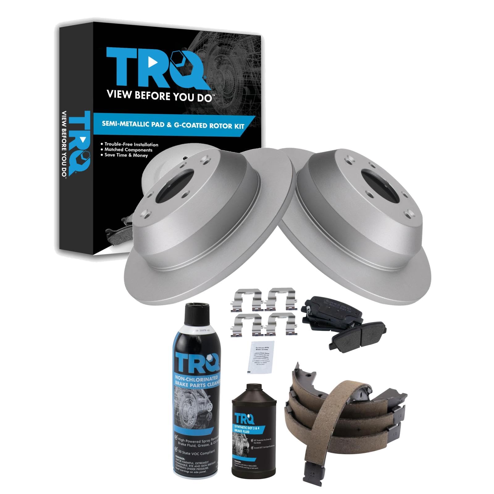 TRQ Rear Brake Pad &amp; Rotor Kit Semi-Metallic Compatible with 10-12 Santa Fe 11-13 Sorento