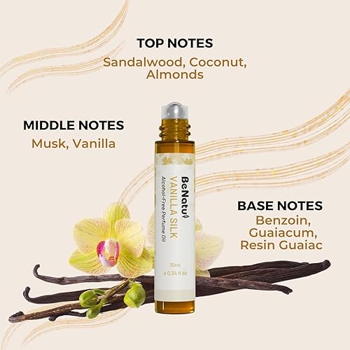 Miniatura 4 de benatu Aceite de perfume de vainilla roll-on para mujer, sin alcohol, fragancia corporal de aceite esencial de tamaño viaje, larga duración, aroma