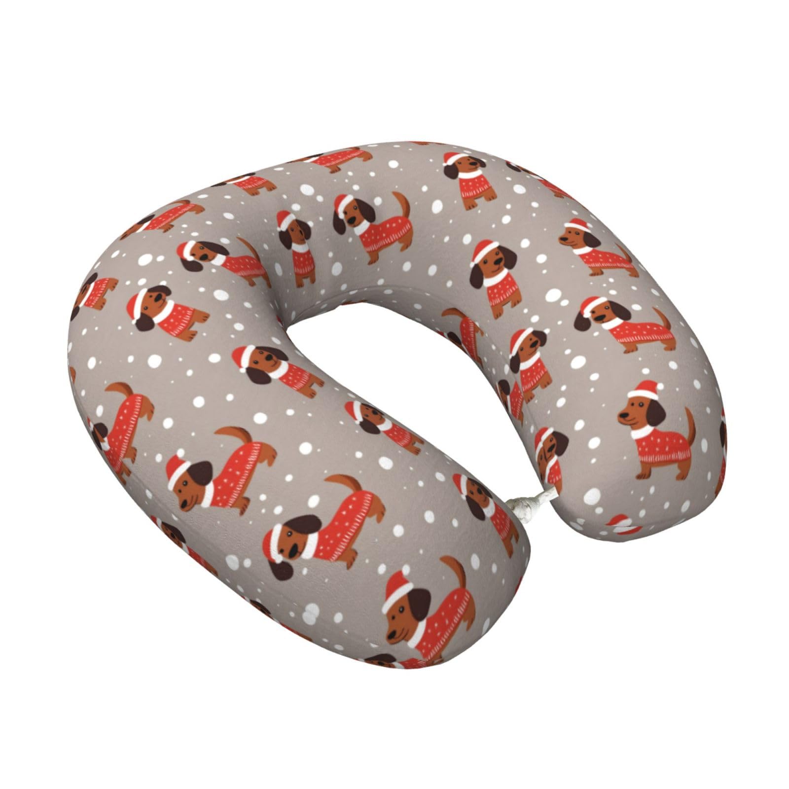 Oreiller de voyage motif teckel de Noël en mousse douce, cadeau idéal
