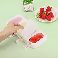 Vista 4 de Juego de 3 moldes para paletas con tapas y 100 palitos de paletas de madera, tamaño estándar, 4 cavidades, moldes de silicona para hacer cakesicles
