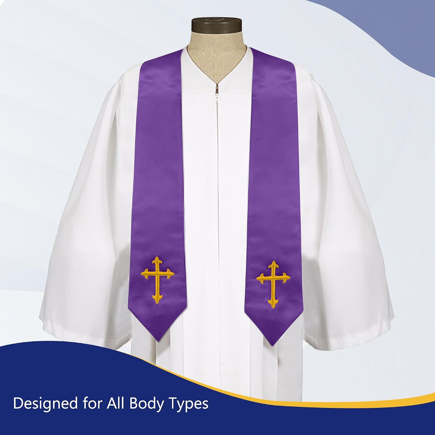 Piecatle Choir Stole with Cross Embroidery for Church, Ideal for Costume,60"