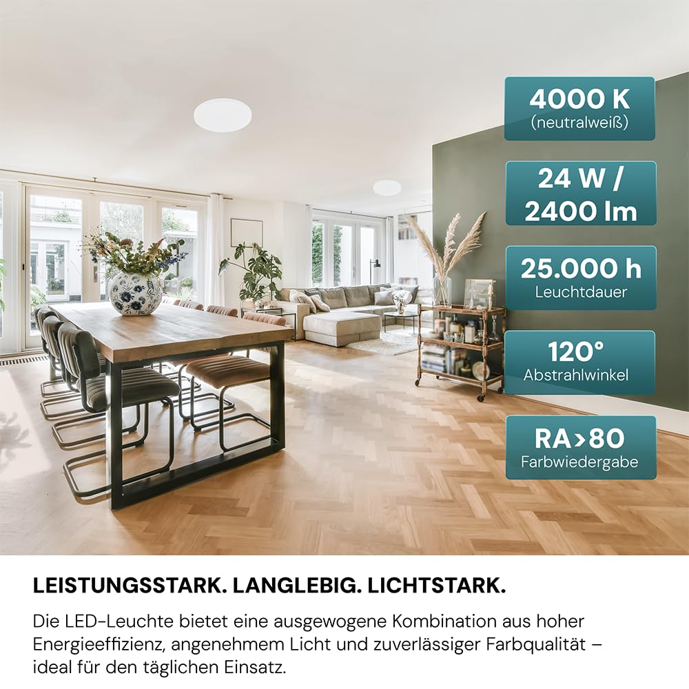 LUXULA 4er Set LED Deckenlampe rund - 24W 4000K Neutralweiß 2500lm - Deckenleuchte modern Badlampe Decke Deckenleuchte Flach für Badezimmer, Küche, Flur - IP44 wasserfest - Ø 35cm - weiß