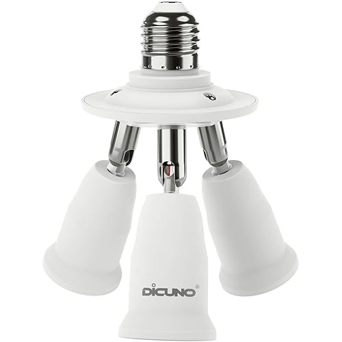DiCUNO 3 in 1 E26 Light Socket Splitter Adapter, Standard Base LED Bulb Converter, 360 Degrees Adjustable 180 Degree Bendable, 3 Way Bulbs Socket Holder
