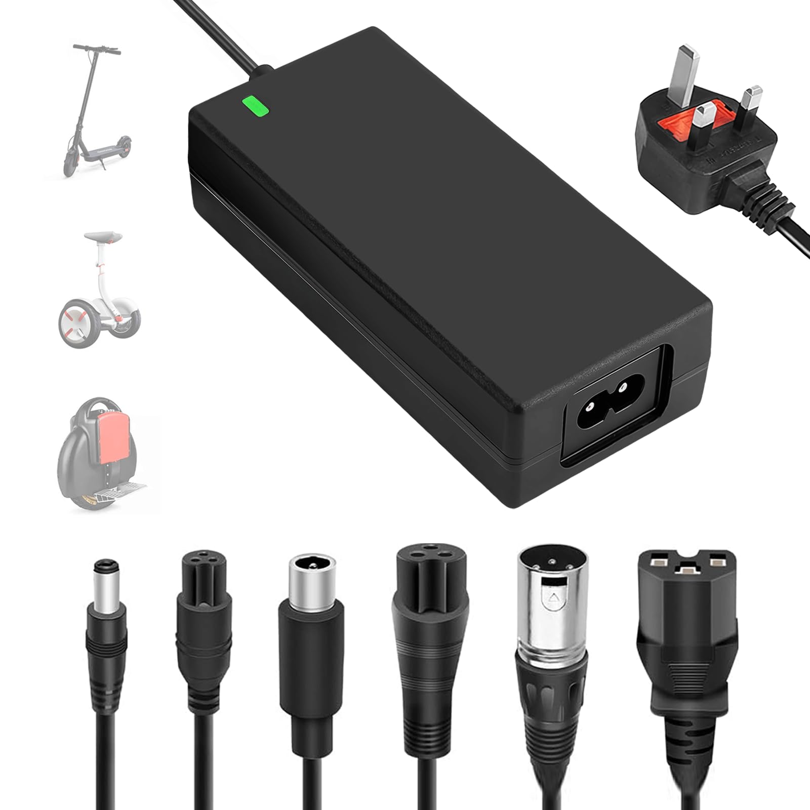 Electric Scooter Charger, 42V 2A Hoverboard Mobility Scooter Charger, Electric Bike Chargers with 6 Connections, e Scooter Chargers for Balance/Hoverboard/Mobility Scooter