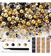 3929Pcs Black Gold Pearls Rhinestones for Crafts Mixed Size 3mm-8mm AB Color Round Half Pearls Fl...