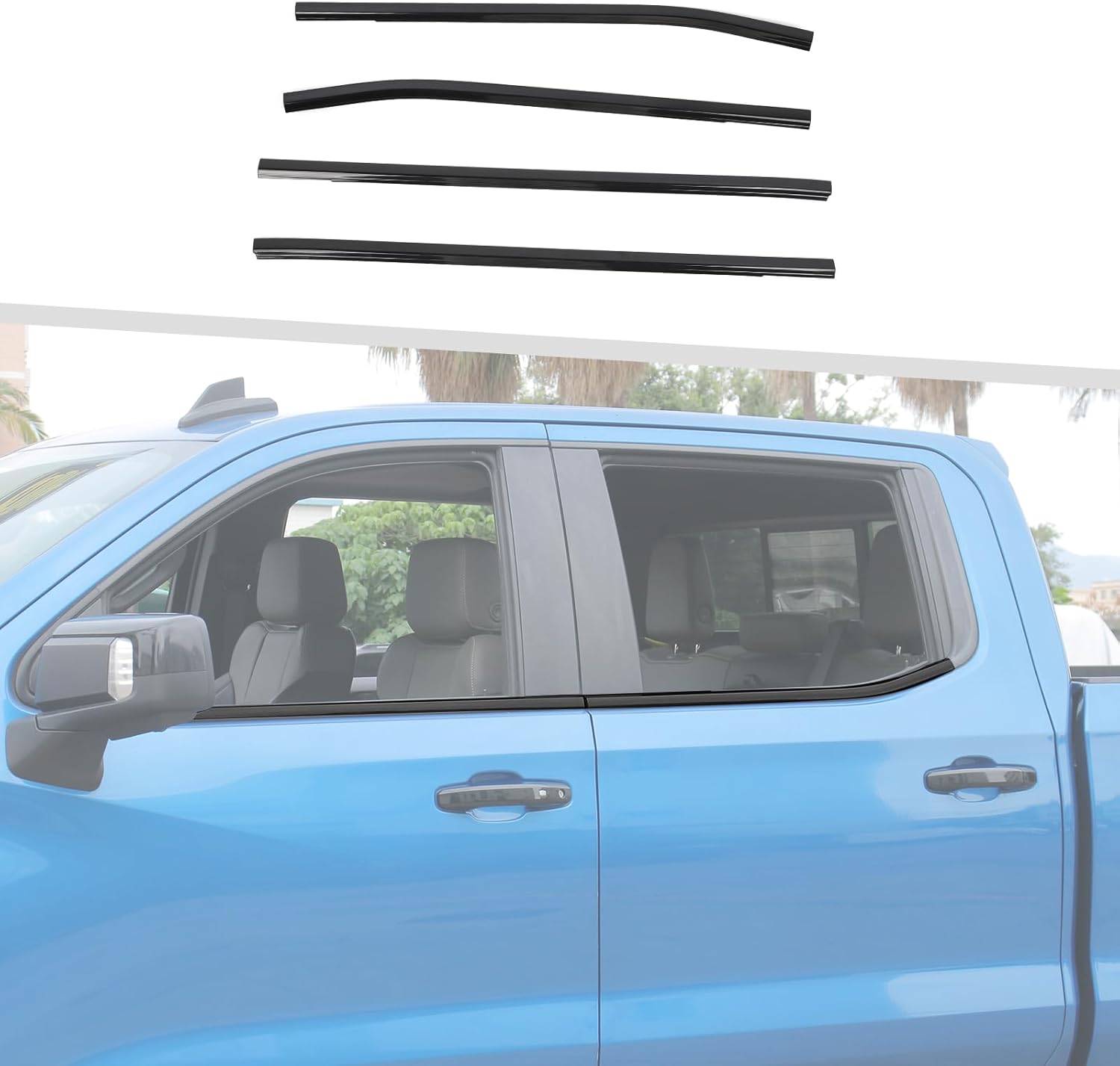 Jimen Fit for Chevrolet Silverado/GMC Sierra 2019-2025, 4PCS Window Molding Trim Strip (Black)