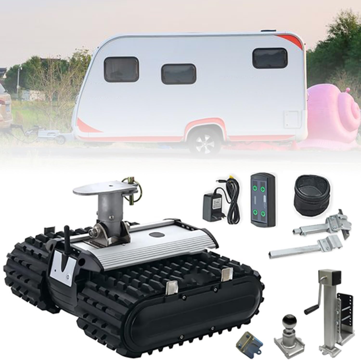 Trailer Mover,450kg Load Capacity Electric Trailer Mover with Remote Control,4500kg Towing Capacity,2H Running Time Motorised Camper Trolley Kit,Caravan Boat Trailer Jack,for All Terrain