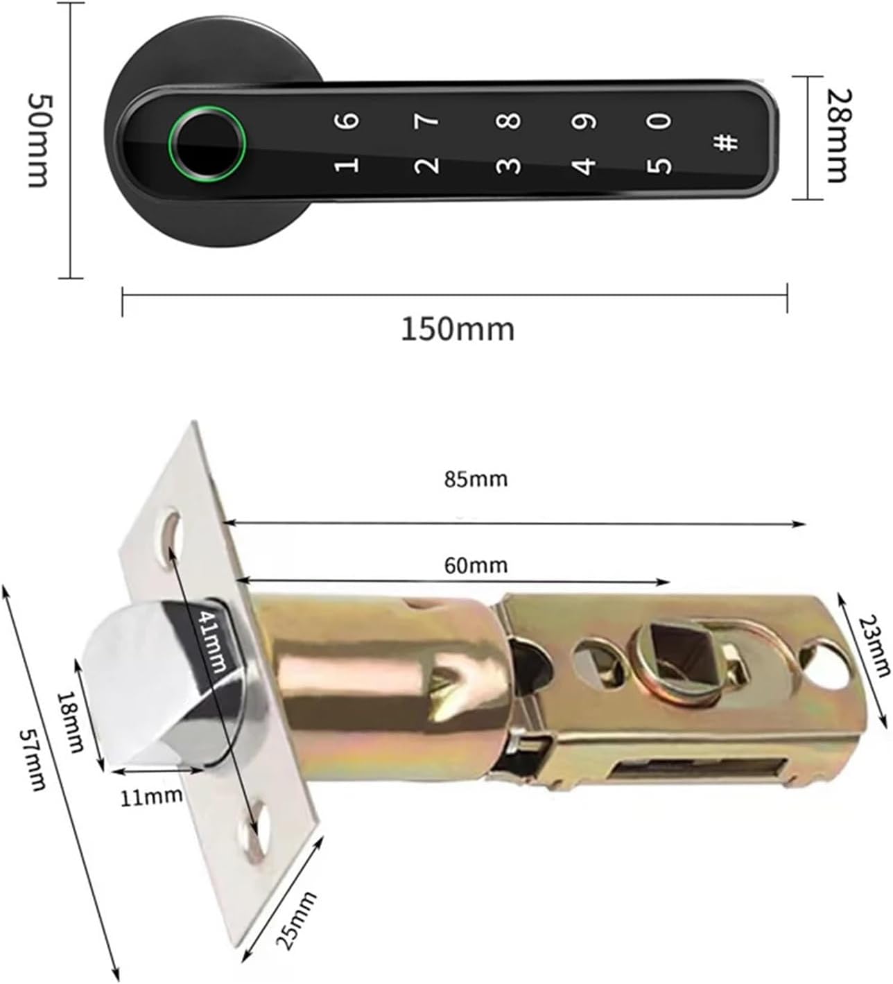 対応 Finrprint ドアロック USB 充電ノブ キー 2 付き セキュリティハンドル 寝室用 (ブラック 【スライドガラスドアノブタオルバー】
