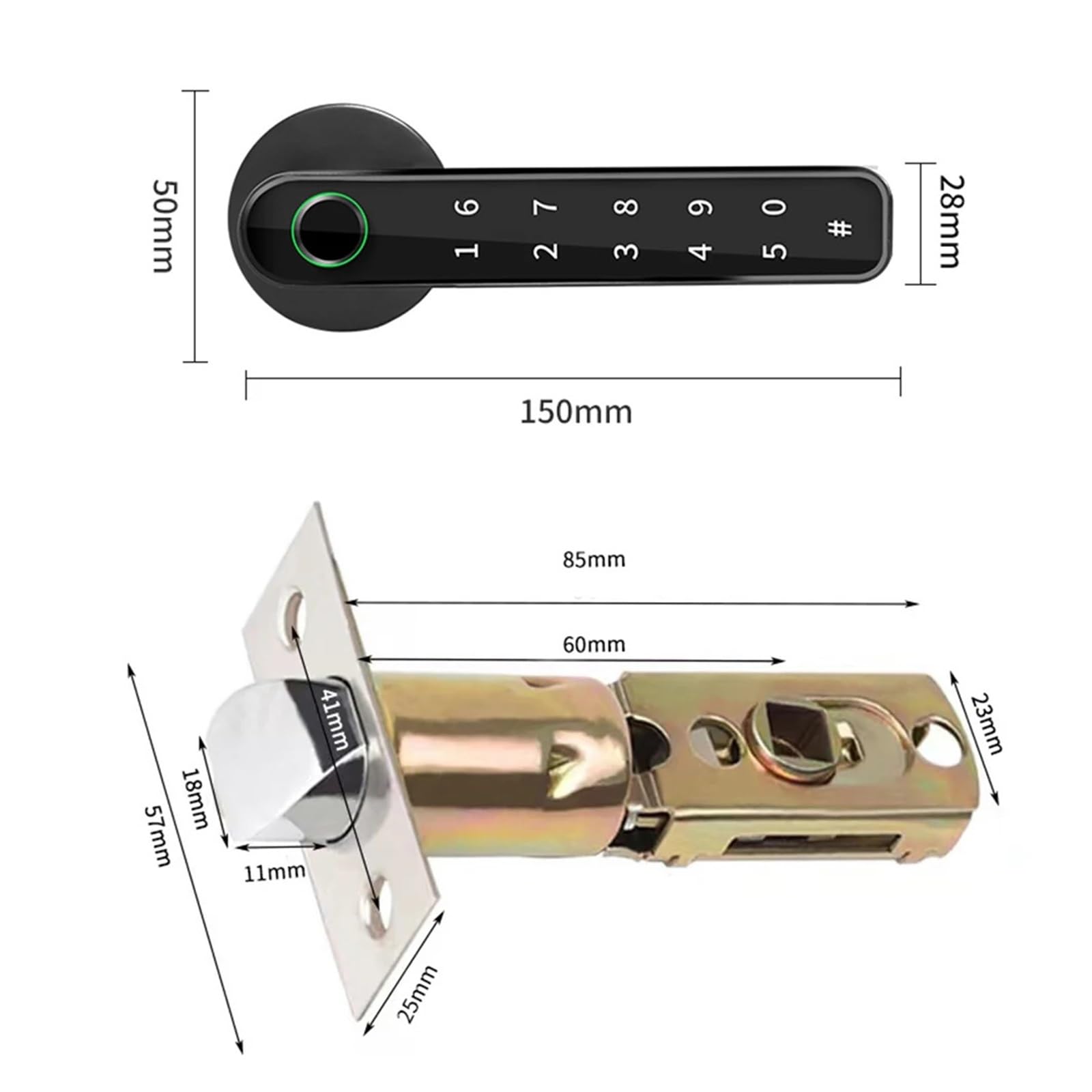 Serratura Smart, Serratura For Porta Con Impronta Digitale Compatibile Serratura Con Manopole For Porta Di Ricarica USB Con 2 Chiavi Serratura Con Maniglia Di Sicurezza For Impronte Digitali For Camer