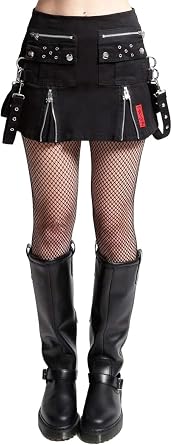 Tripp NYC Womens Punk Mini Skirt, Black, Gothic Style with Detachable Straps, Cotton Blend, XS-3XL