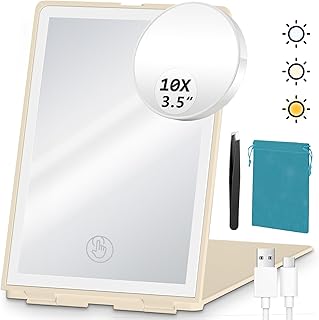 Espejo de maquillaje iluminado de viaje con e...