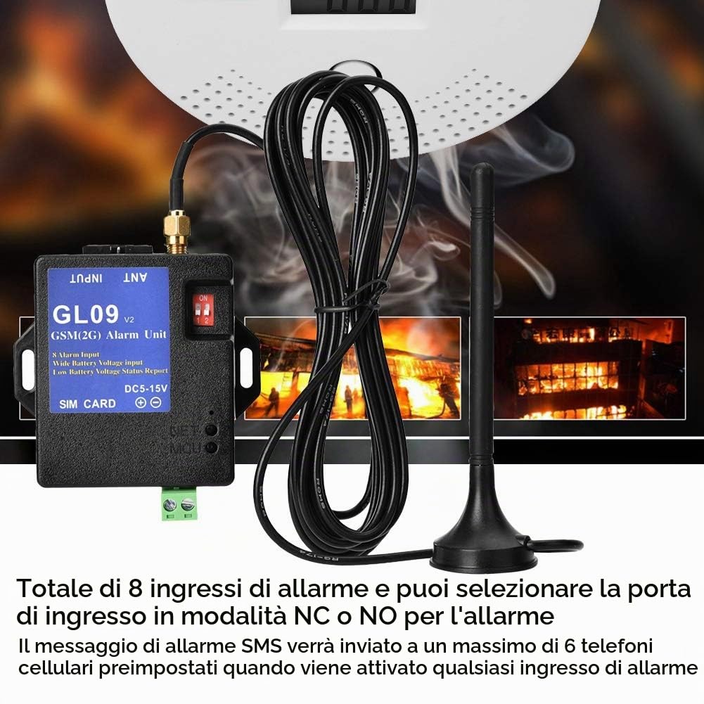 8 Canali GL09 Sistema di Allarme a Batteria con Controllo Applicazioni GSM SMS - Sicurezza Magazzino Domestico