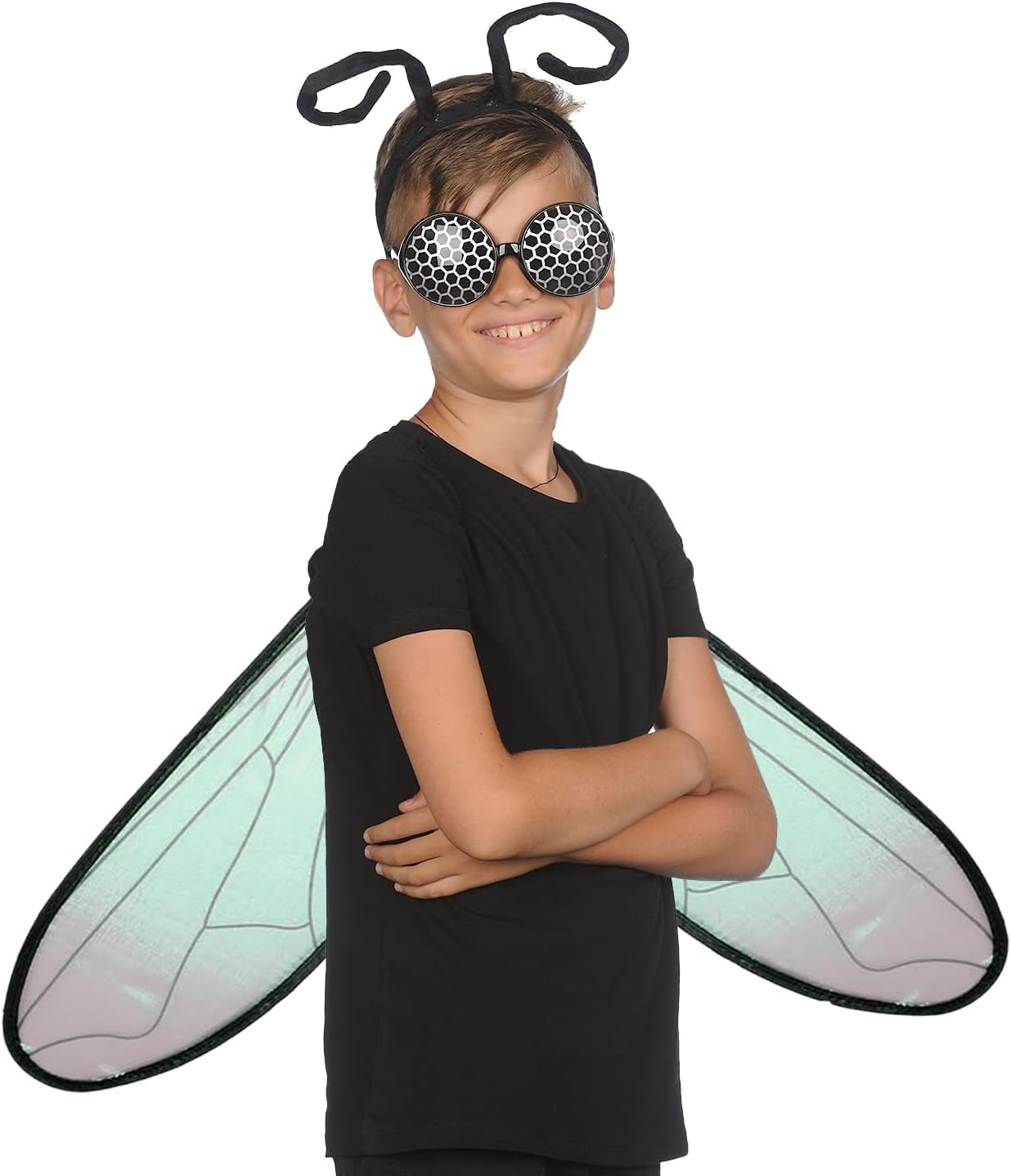 Fly Costume Bug Accessories Set, Bug Wings, Butterfly Antenna Headband and Glasses Insect Butterfly Accessories for Woman Halloween Party Cosplay Costume