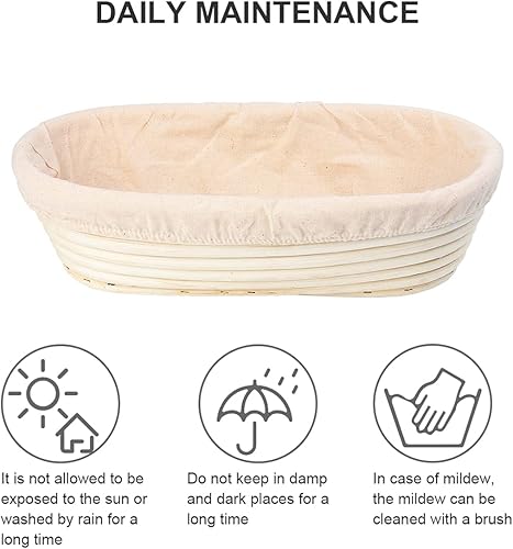 Miniatura 2 de EXCEART Cesta de ratán natural con forro de tela extraíble, herramienta para hornear en forma de rectángulo para pan artesanal y masa madre, todo