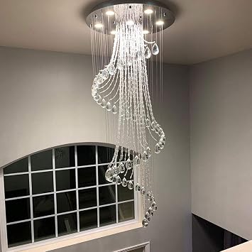 Machine Modern Staircase Crystal Chandelier Lighting K9 Crystal Spiral Raindrop Chandelier Light Fixture for Hallway 7GU10 LED Bulbs Flush Mount Ceiling Light Fixture Pendant Lamp for Hotel D24 xH71