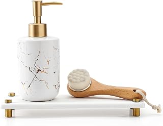 Razborci Water Absorbing Stone Sink Caddy Kitchen Sink Organizer Tray, Diatomite Bathroom Counter Tray, Gold Faucet Drying Mat Coaster Soap Dish Rack Riser Dispenser Sponge Holder, White 10" x 4"