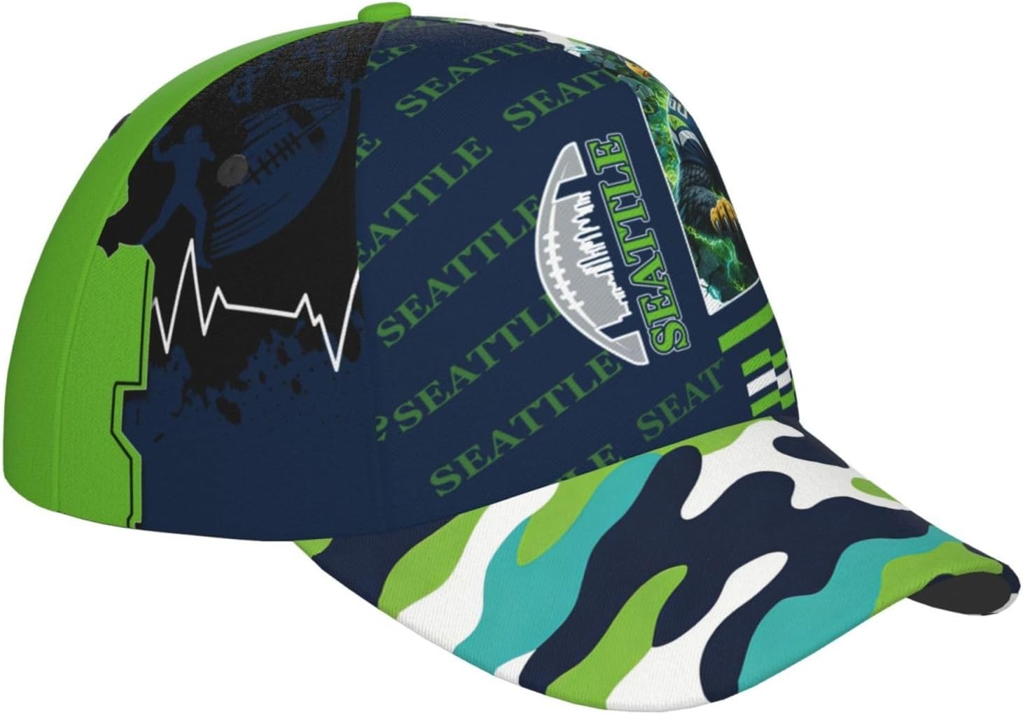 Seattle Baseball Cap Adjustable Snapback Hat with Football City Print Unisex Game Day Hat for Men Women Fans Gift - Image 3