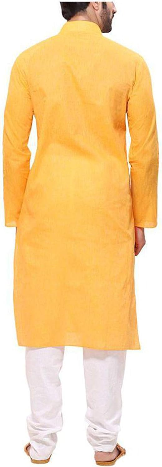 FOCIL Independence Day Special Cotton Kurta Pyjama for Mens Yellow