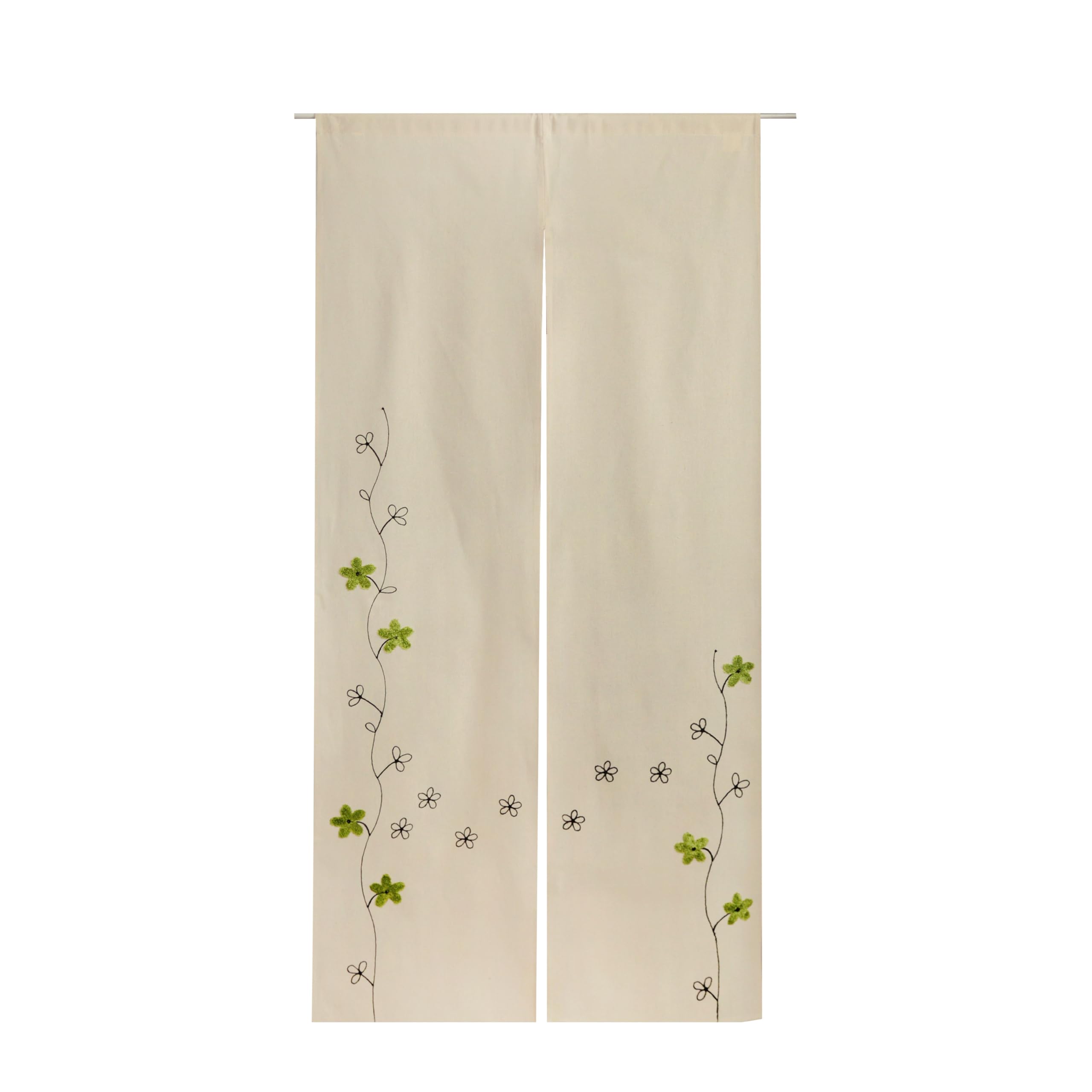 Yurlisa Embroidered Noren Doorway Curtain Green Leaf Linen Blend 33.5x59in