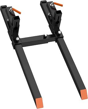 2000 lbs Clamp on Pallet Forks 43" Heavy Duty Pallet Forks with Adjustable Stabilizer Bar for Tractor Bucket Loader Skid Steer