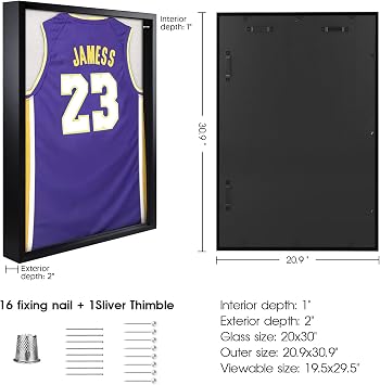 1DOT2 Jersey Frame Display Case Large Jersey Shadow Box 20x30 Sports Jersey Frames with Pine Wood for Football Baseball Basketball Hockey T-Shirt Wall Display,Black, 8888882