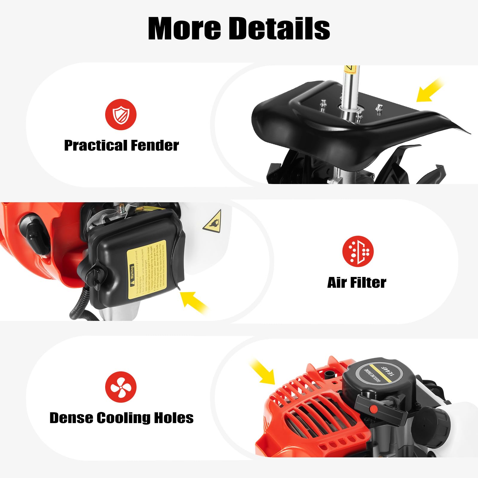 Rototiller a gas de 51.7 CC, cultivador de mano pequeño de un solo cilindro de 2 tiempos, 6500 RPM refrigerado por aire con tanque de combustible de 1.1 L para deshierbe de suelo suelto de