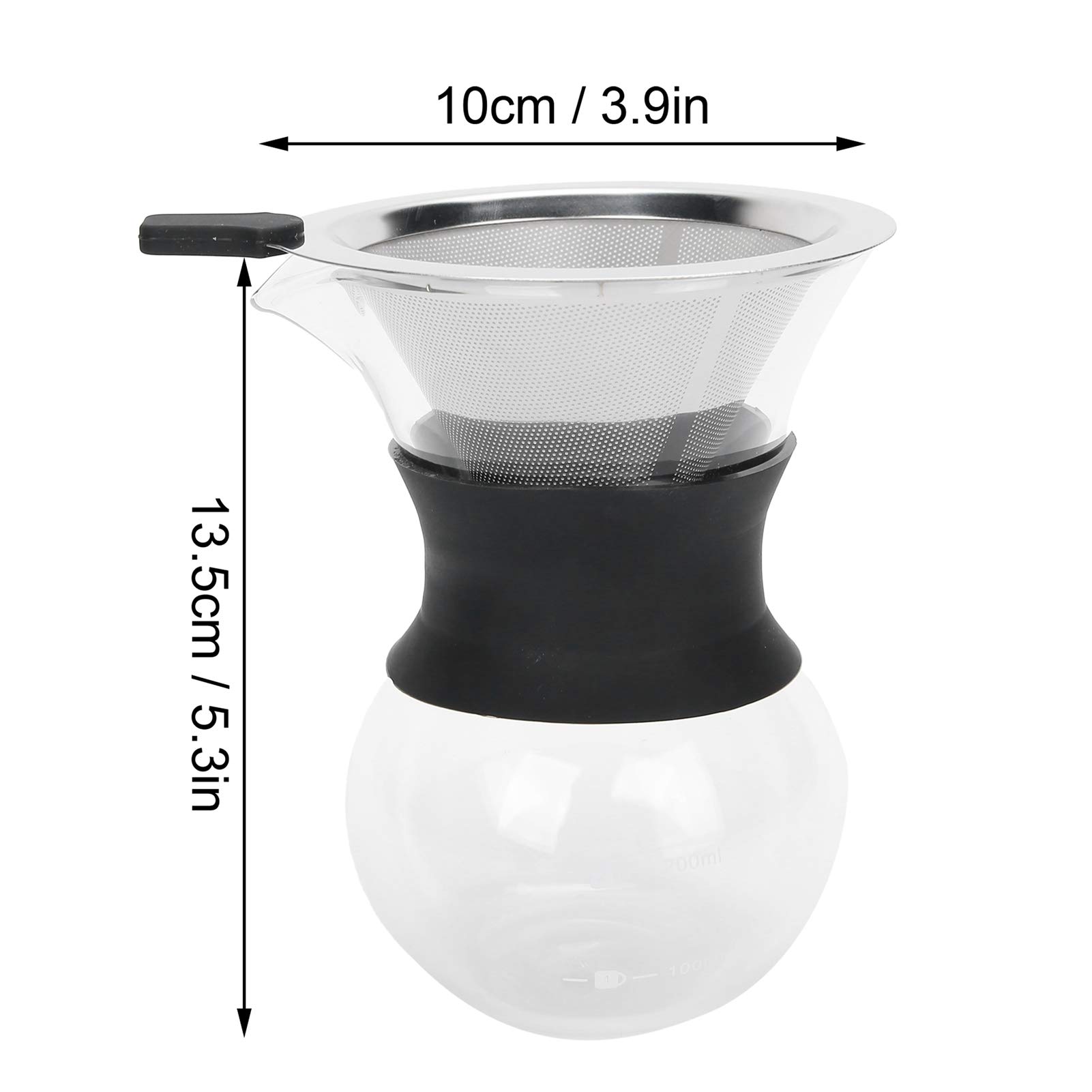 Pour over Coffee Maker, Reusable Stainless Steel Permanent Filter, Glass Coffee Pot, Manual Coffee Dripper Coffee Accessory(200ML)