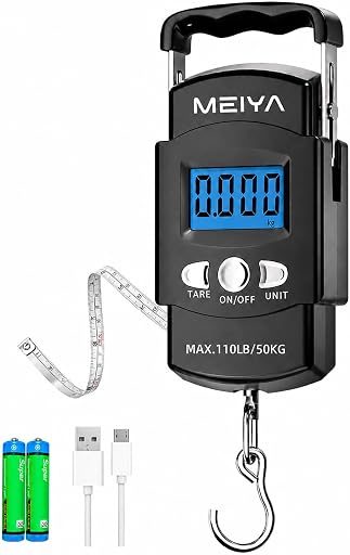 MEIYA Digital Fish Scale & Fishing Scale with Comfortable Handle - 110lb/50kg High-Accuracy Fishing Gear, Professional Fishing Gifts for Men, Comfort-Grip Hanging Scale for Large Fish, Luggage