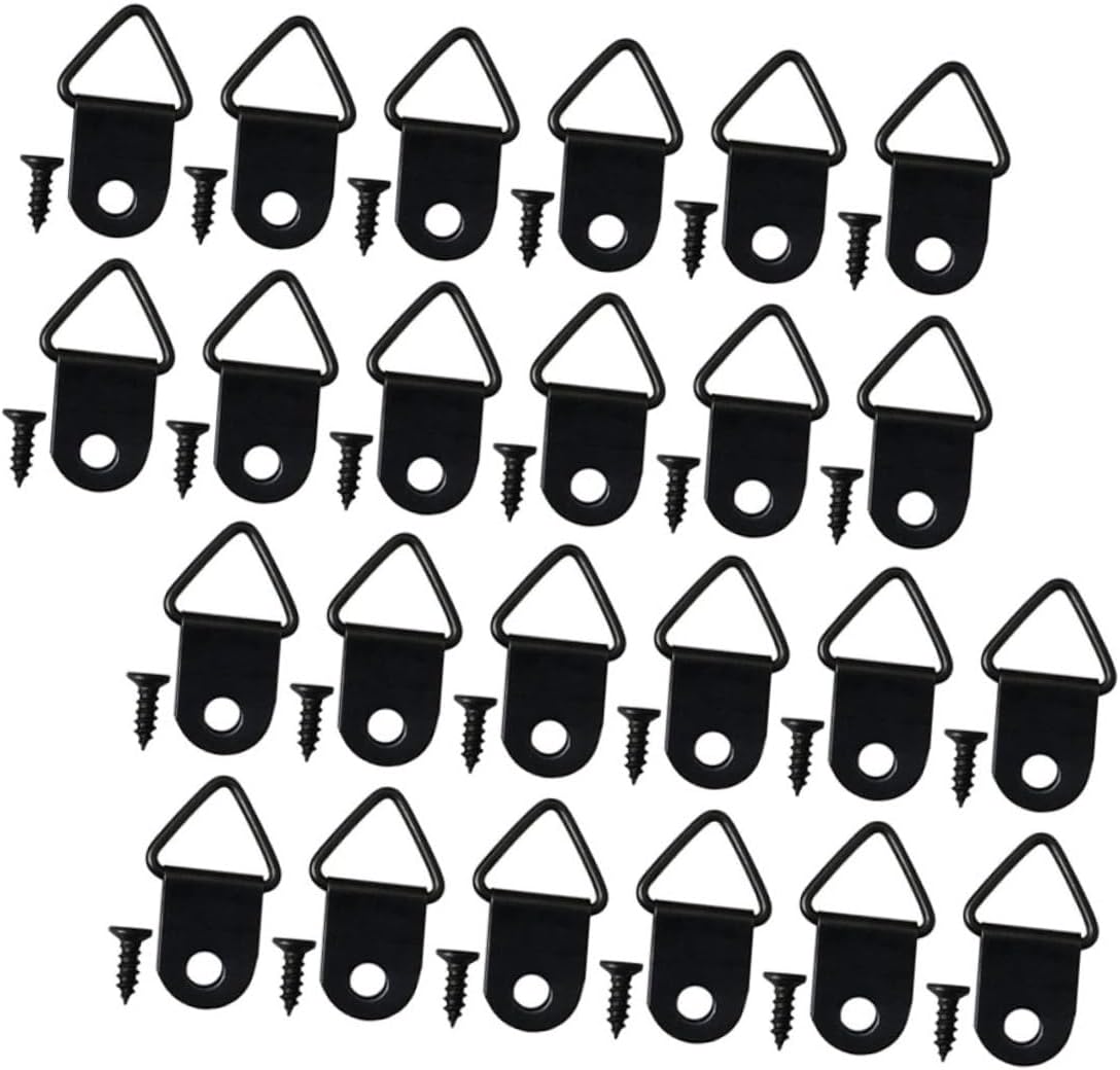 Operitacx 100pcs Picture Hanging Hardware Kit with D Rings and Screws, Heavy Duty Black Metal Triangle Frame Hooks for Artwork, Mirrors, and Picture Frames Wall Mounting