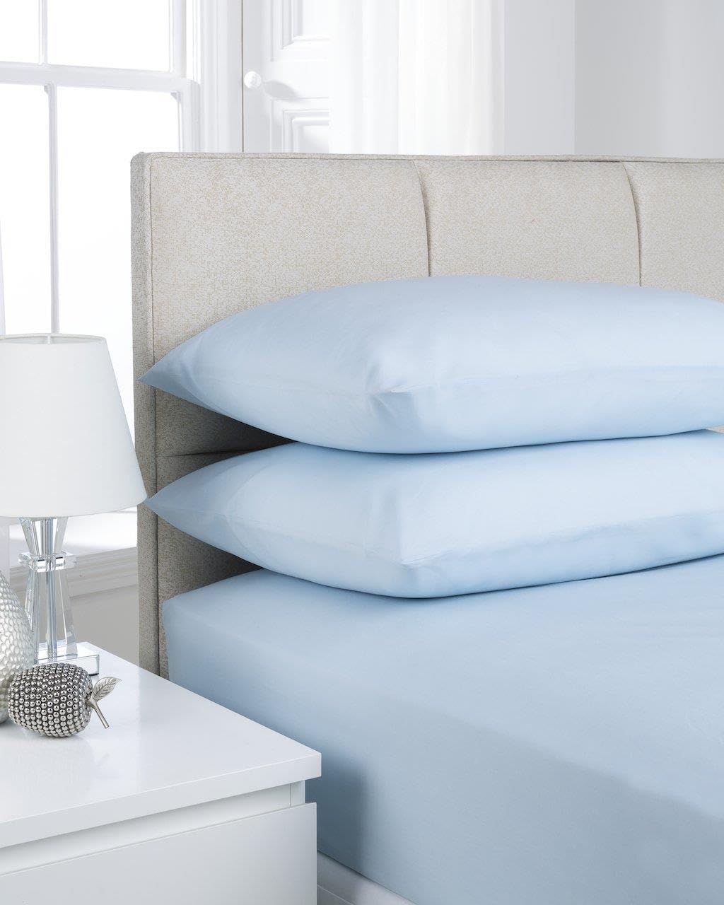 K Collection Baby Blue King Size Percale Fitted Sheet - Soft Polycotton, 23Cm Deep Pocket