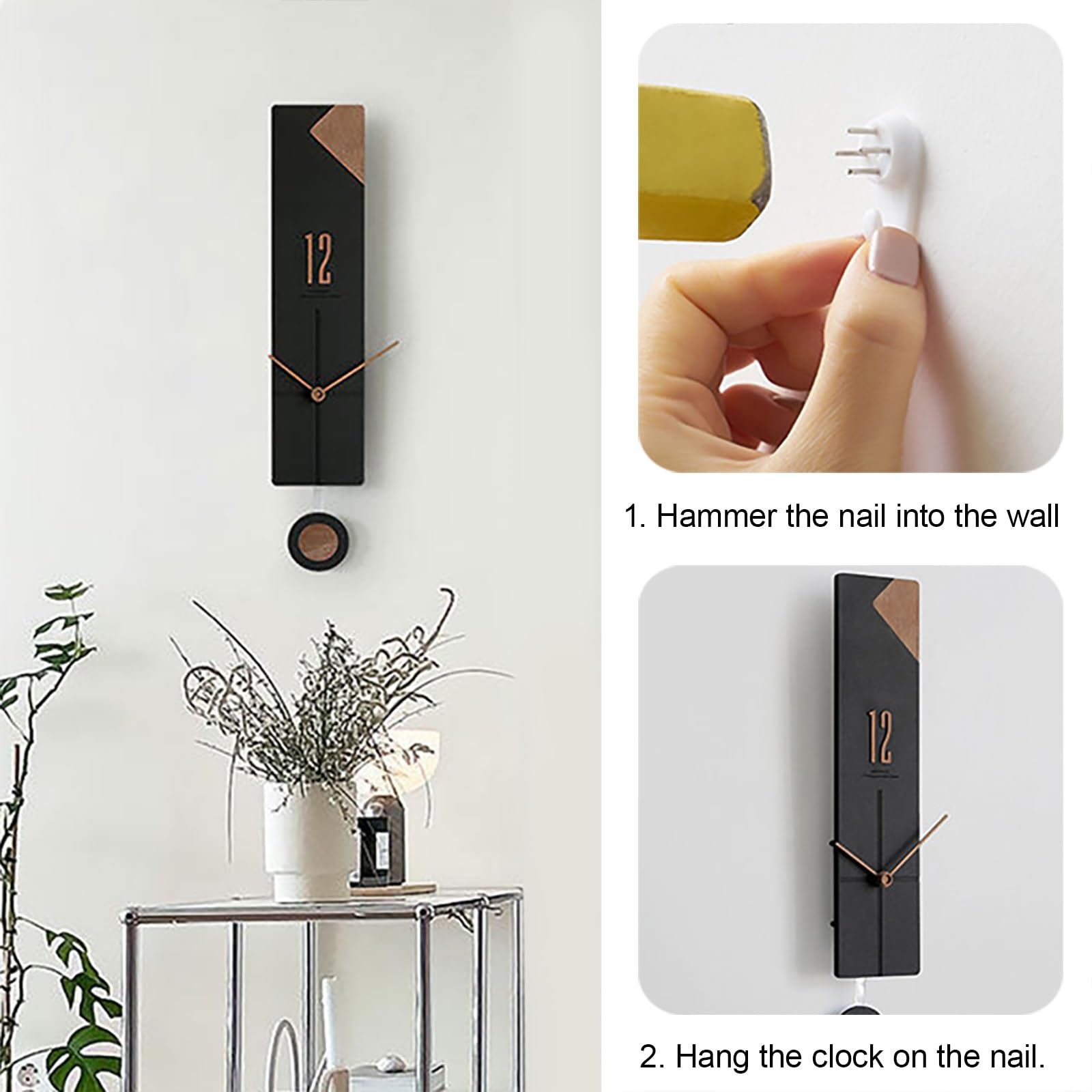 Moderno Decoración Reloj De Pared con El Péndulo, Reloj Pared Silencioso Sin Tic-TAC, Decoración Batería para Escuela, Sala Estar, Cocina, Oficina(White2)