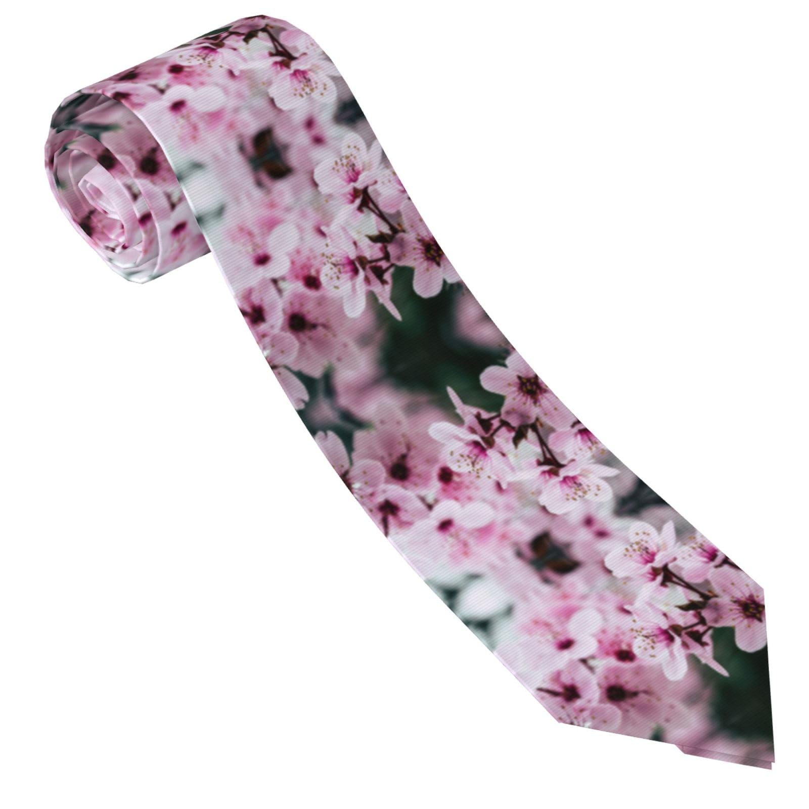 Ezdlowvba Men's Black Pink Cherry Blossoms Print Necktie Fashionable Necktie Necktie Business,Adjustable Neck Tie For Wedding Party Meeting Outfit