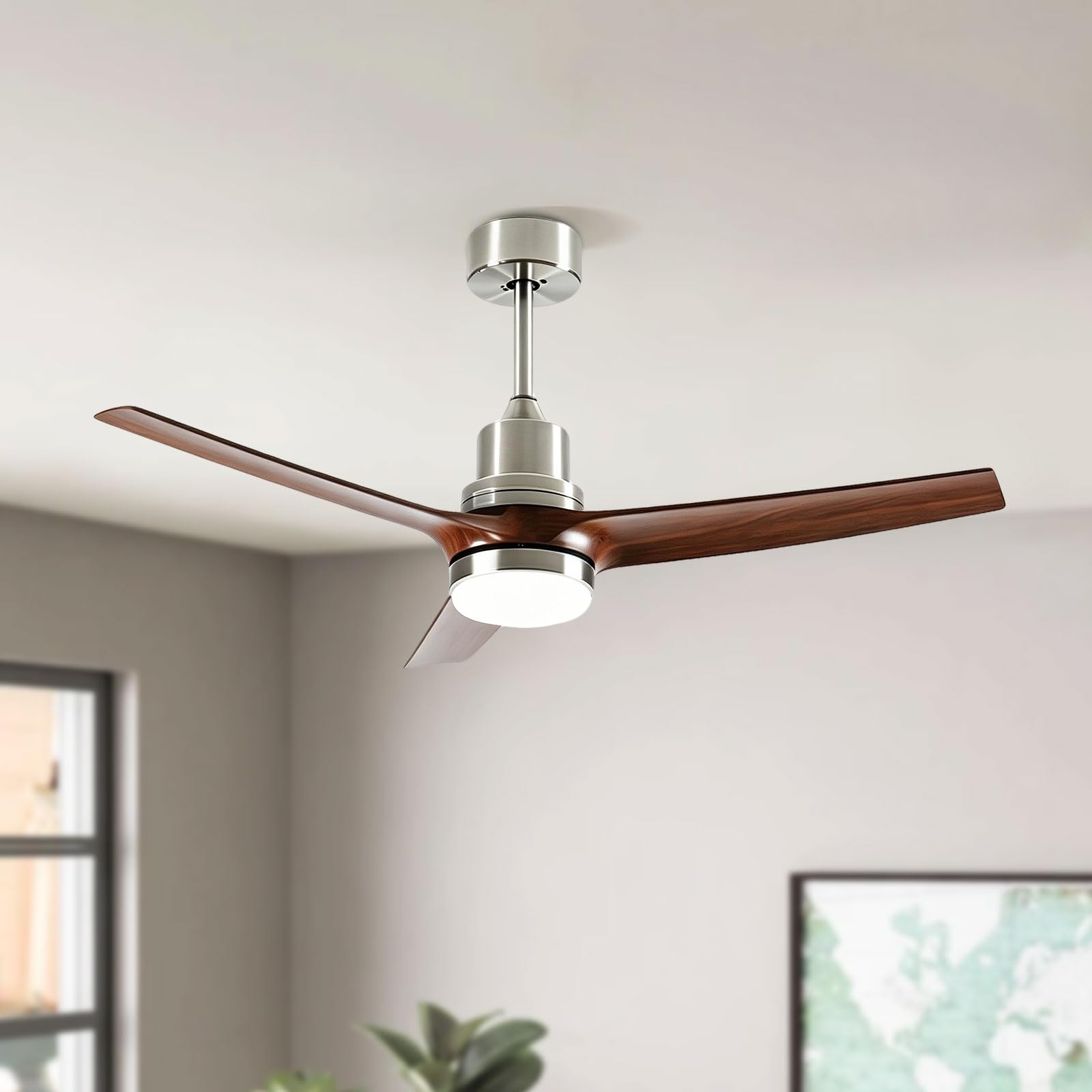 ZJHAHJY 52" Large Ceiling Fan with Light,Compatible App/Remote,3 Blades Modern Light, Dimmable, Quiet,Reversible,Timer Light for Living Room, Bedroom, Dining Room