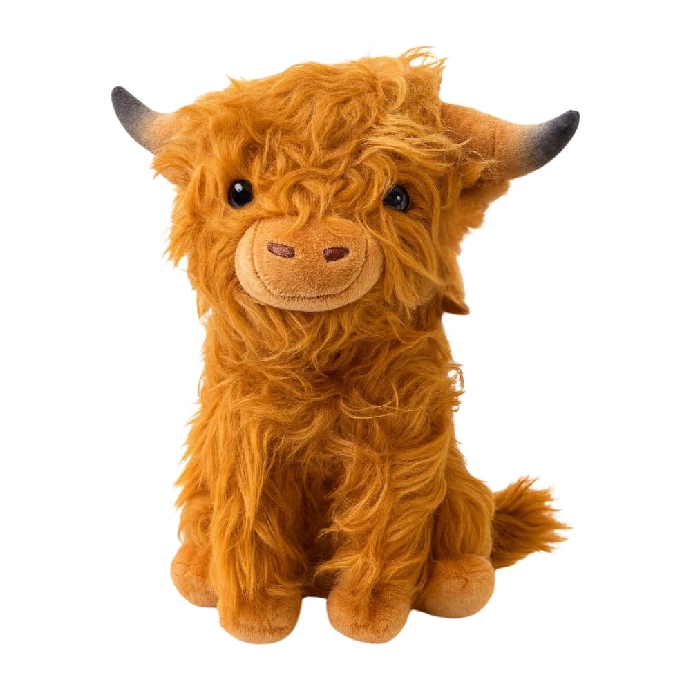Highland Cow Plush Toy, Soft & Cuddly Highland Cow Teddy, Cute Stuffed Animal for Kids & Adults, Fluffy Farm Animal Plushie