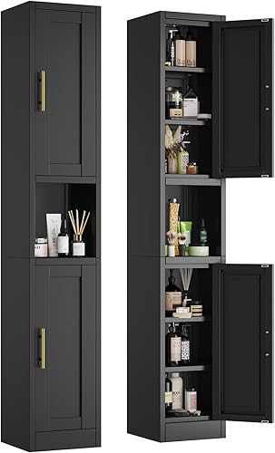 Armario de almacenamiento estrecho de metal de 67 pulgadas de alto con 2 puertas y 4 estantes ajustables, armario de despensa de pie para cocina,