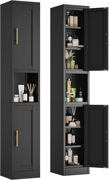 pozdeg Kitchen Pantry Cabinet, Metal Storage Cabinet, Corner Display Organizer for Kitchen Bedroom or Hallways