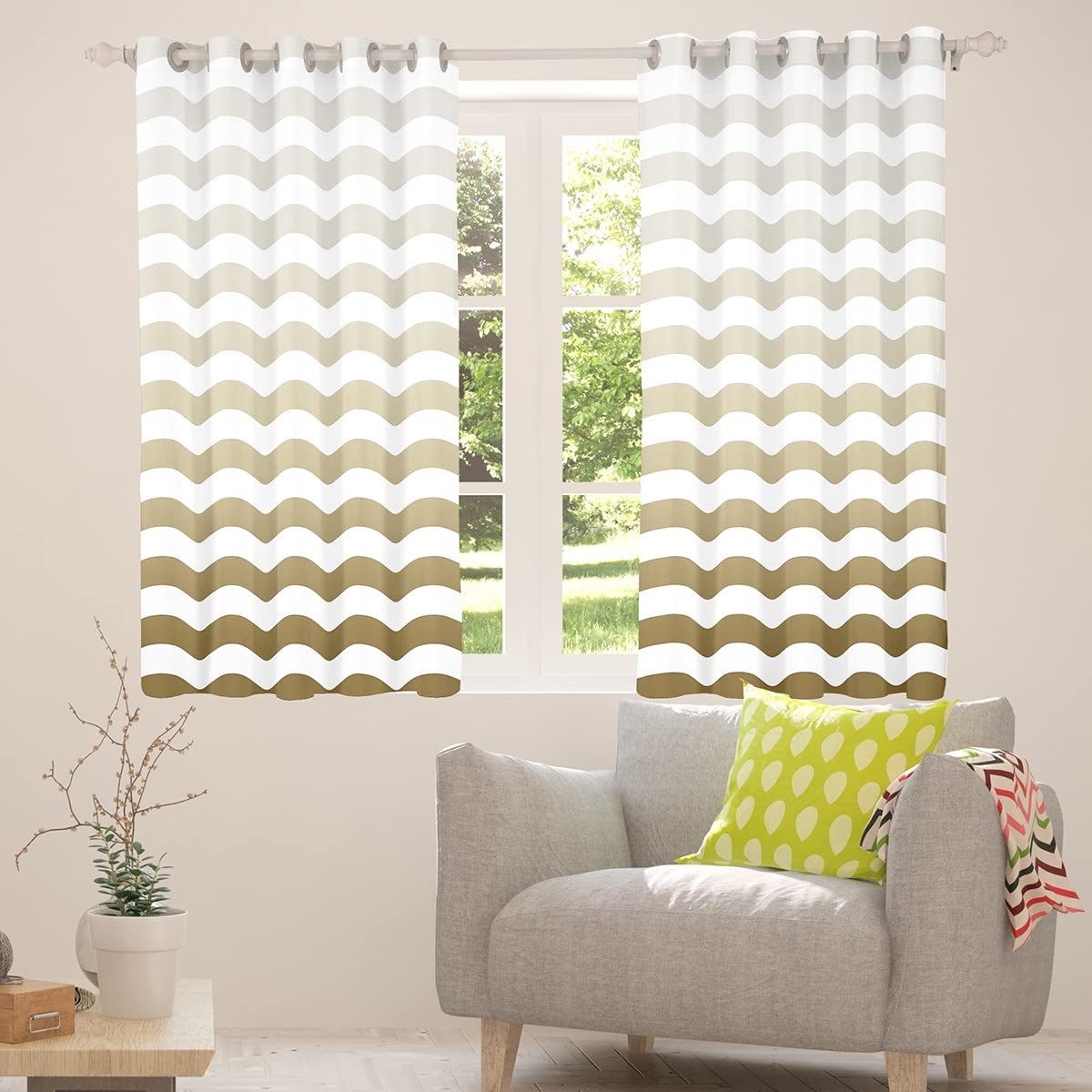 Tende A Strisce Geometriche Per Camera Da Letto – 2 Pannelli 66x72 Pollici – Morbido Velluto Per Bambini E Ragazzi – Colore Marrone
