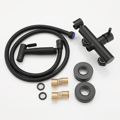 Wussh Kit de douchette pour toilettes musulmanes - Noir mat - Avec mitigeur chaud et froid - Fixation murale - 7