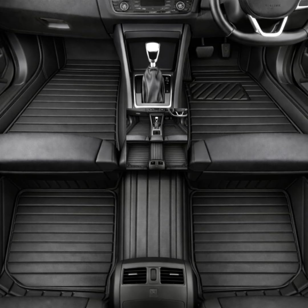 Premium 10D Car Floor Mat Full Set for Mini Cooper 4 Door|| Luxury Leather with Grass Mat Complete Set || 100% Waterproof and Washable || Color : (Full Black)