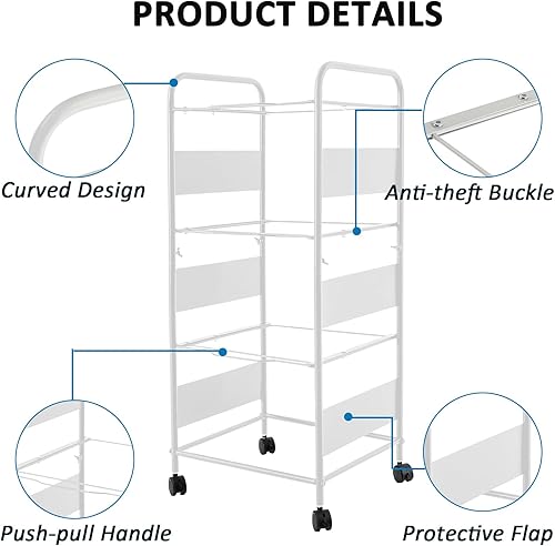 Miniatura 4 de LOYALHEARTDY Carro de archivo de metal de 3 niveles con ruedas, archivo colgante para tamaño carta, carpeta de archivos extraíble movible, estante