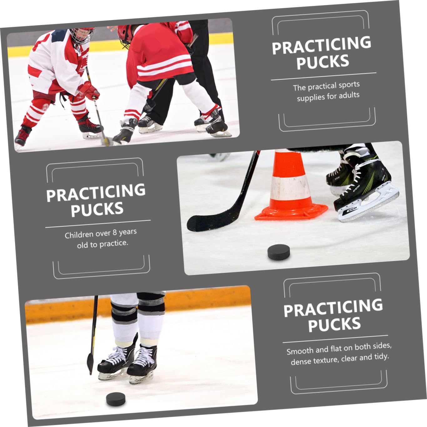 Palets D’entraînement de Hockey sur Glace 9 Pièces en Caoutchouc Noir