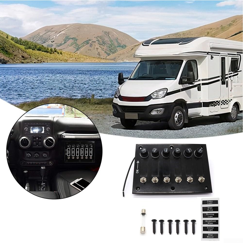 Pannello interruttori compatto in bachelite a 6 posizioni con fusibili, perfetto per molteplici comandi elettrici in camper e barche