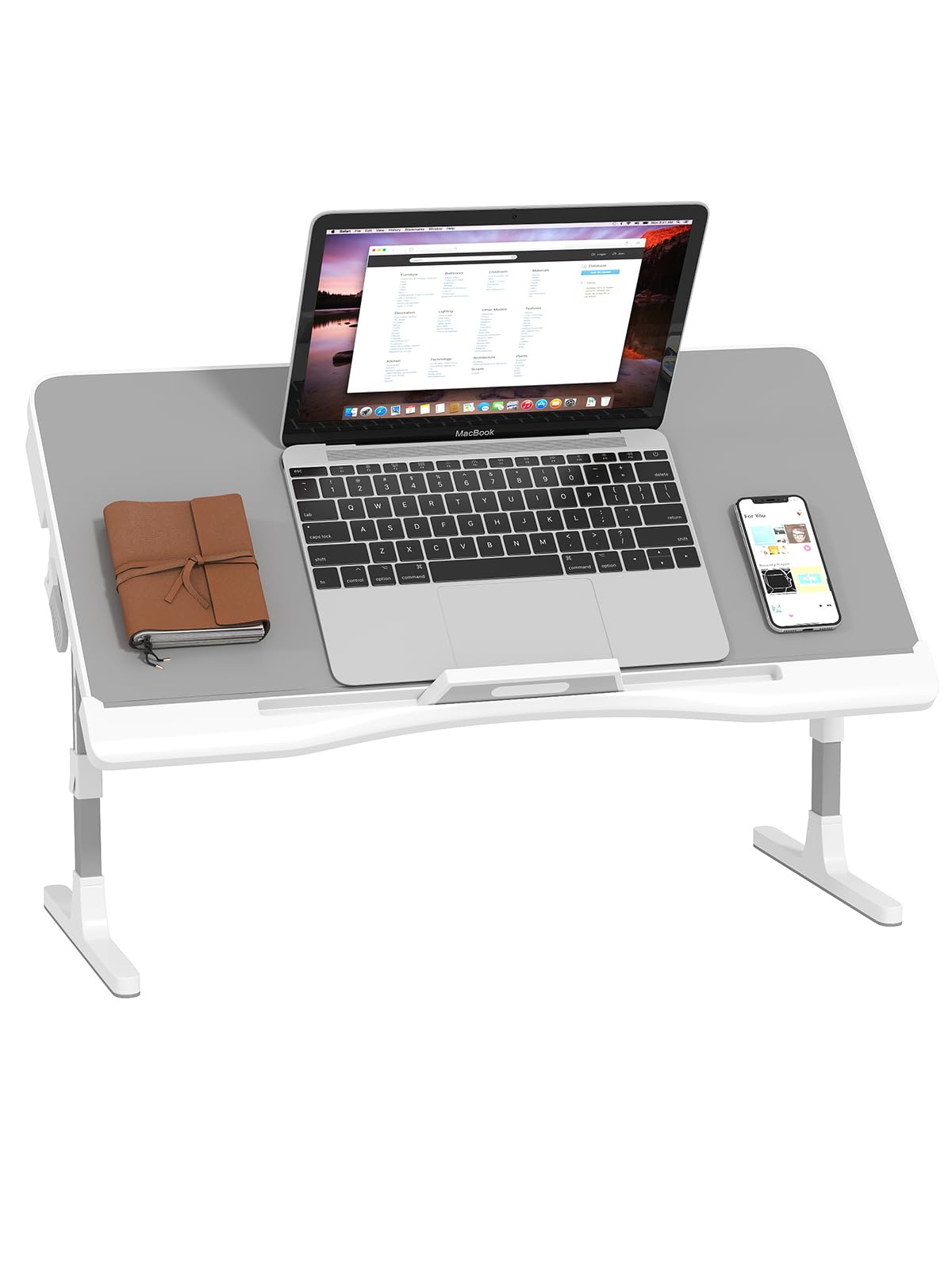 Holdfiturn Foldable Laptop Desk, Laptop Table with Cup Holder, Height Adjustable Computer Bed Tray Table, Reading Holder Notebook Stand for Eating Reading Working (Upgrade - Grey) — image 1