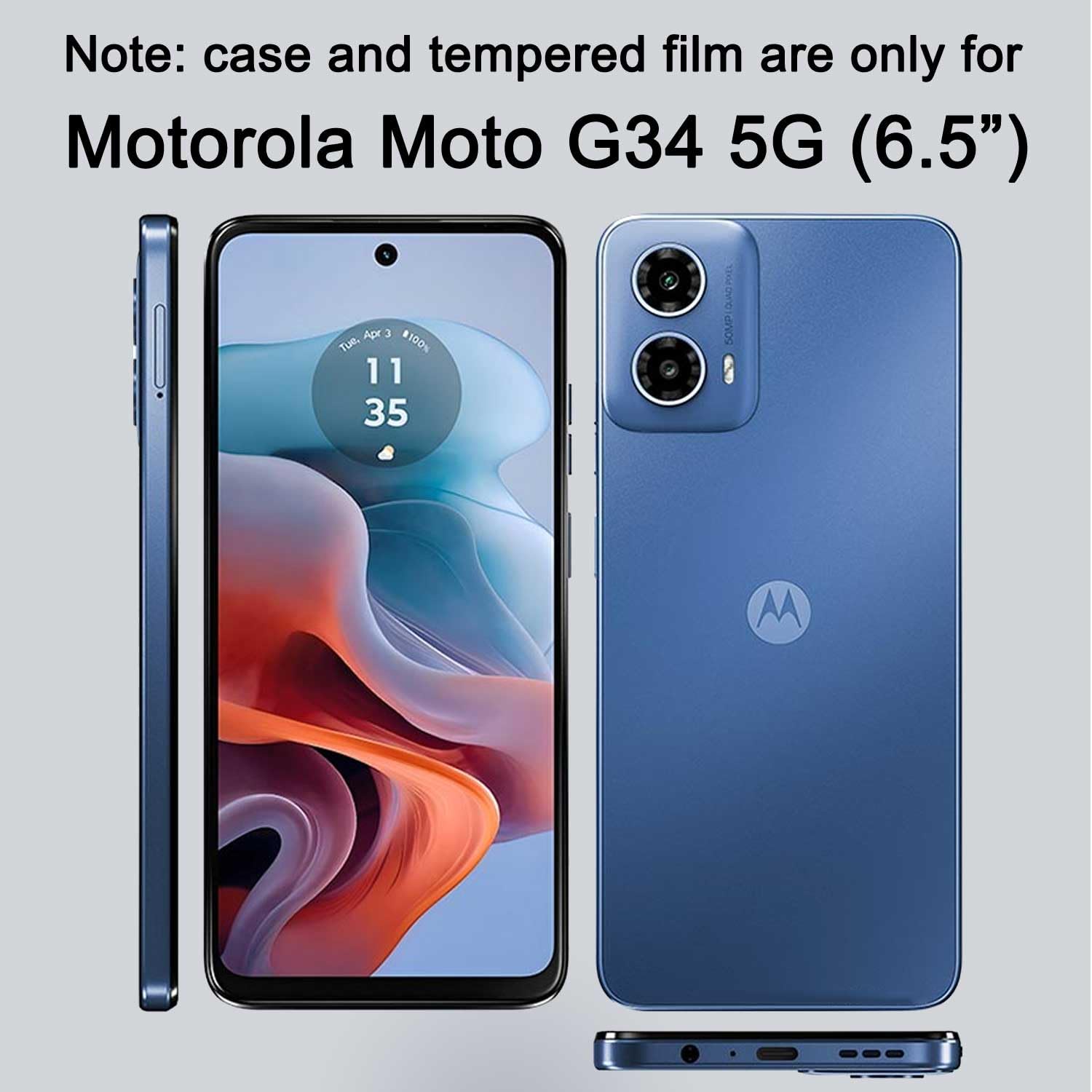 Per Motorola Moto G34: Cover Trasparente Antiurdo In TPU + Pellicola In Vetro Temperato (2 Pezzi)