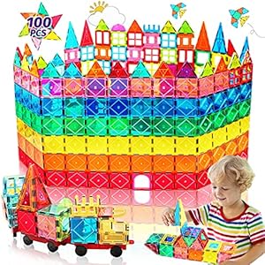 Blocs Magnétiques Fantaisie 100 Pièces avec 2 Voitures Jouet